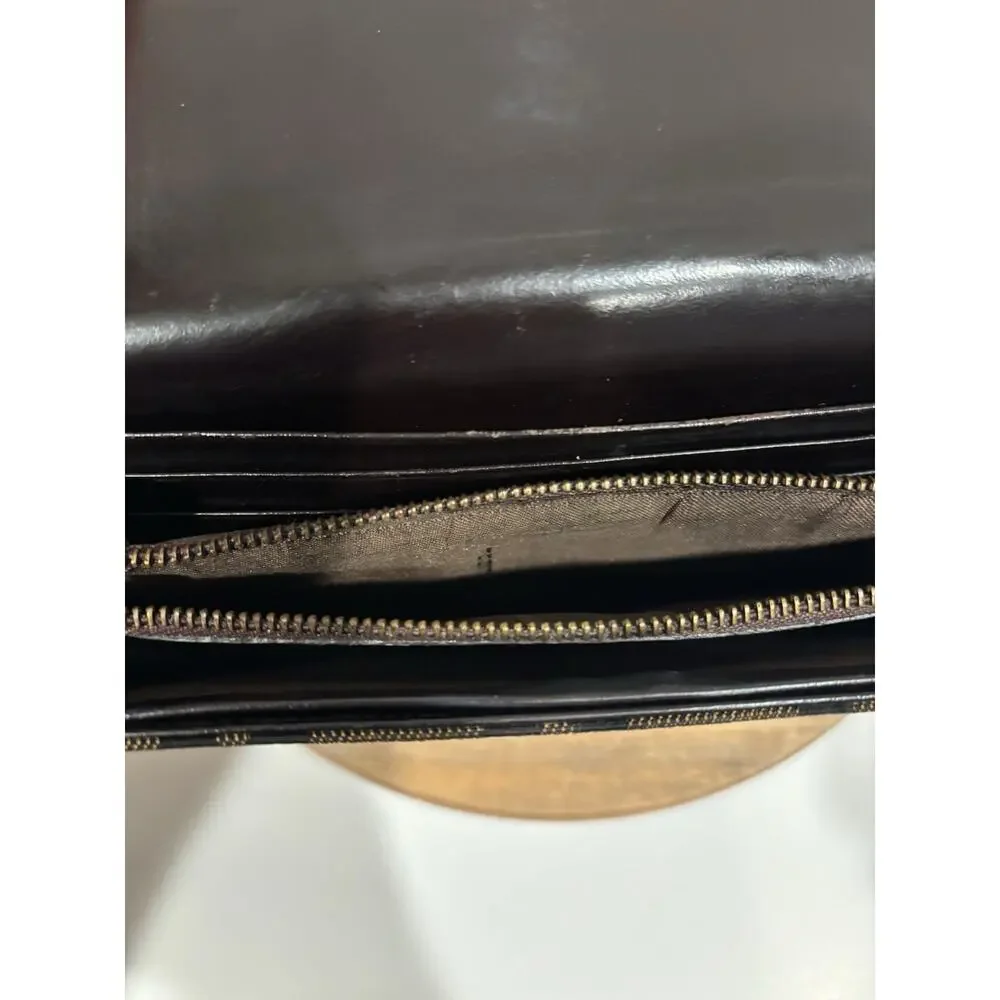 Fendi FF Zucca Logo Long Clutch Flap Wallet Credit Card Zipper Brown Black